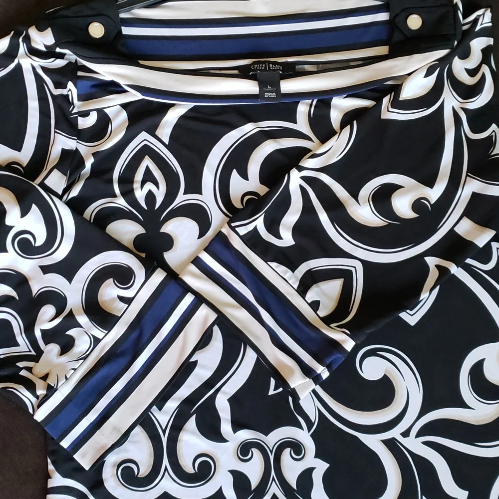 White House Black Market Jersey Dress Size Large Black Paisley - Picture 3 of 3